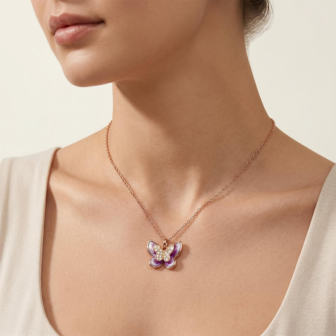 Enamel Nature Glaze Rose Purple Cross Pendant Necklace Enamel Nature Glaze Rose Purple Cross Pendant Necklace