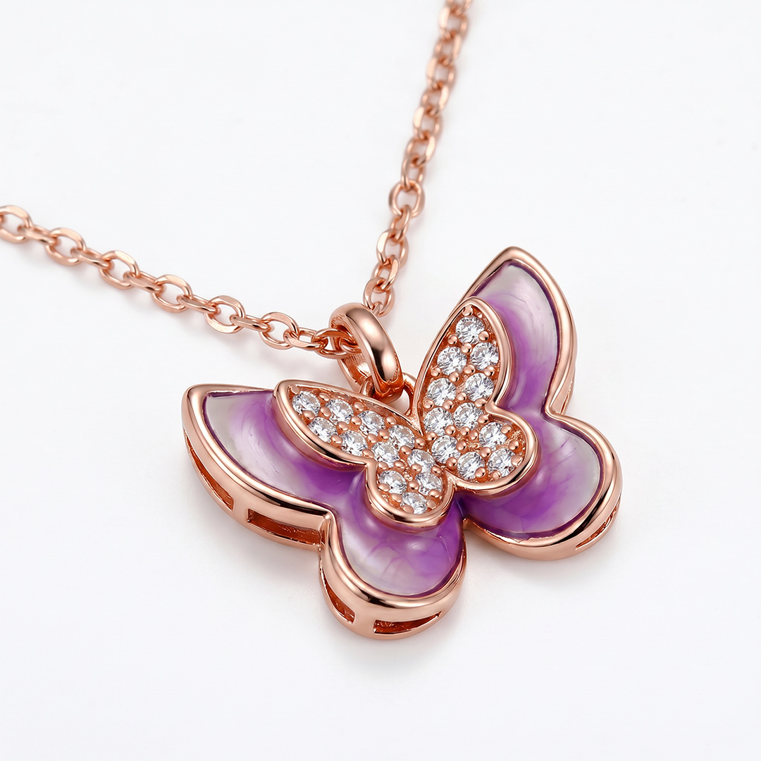 Enamel Nature Glaze Rose Purple Cross Pendant Necklace Enamel Nature Glaze Rose Purple Cross Pendant Necklace