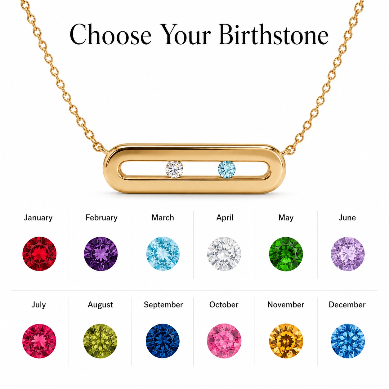 Personalized Sliding Bar Movable Birthstone Necklace