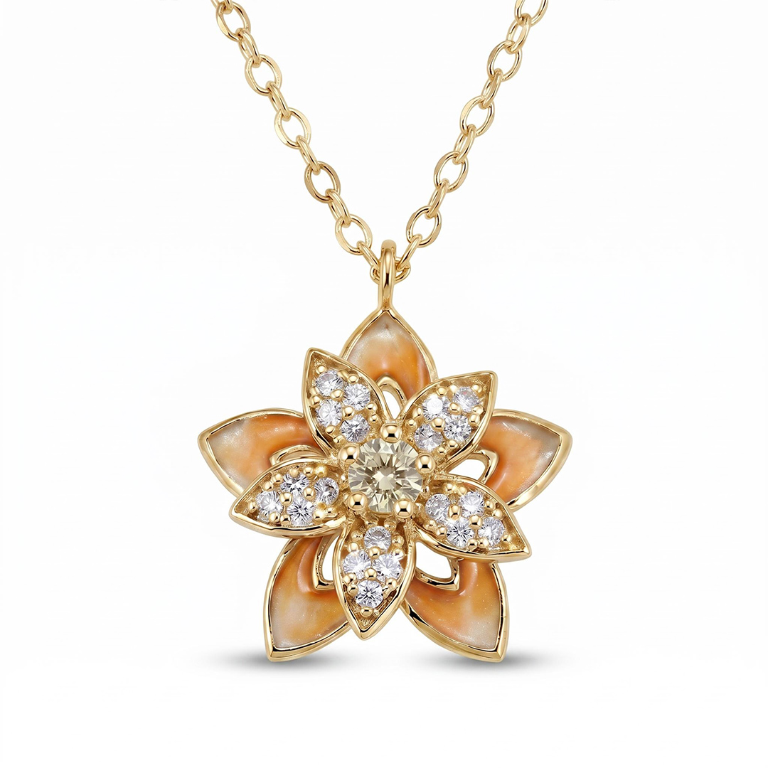 Enamel Nature Glaze Orange Five-Petal Flower Pendant Necklace