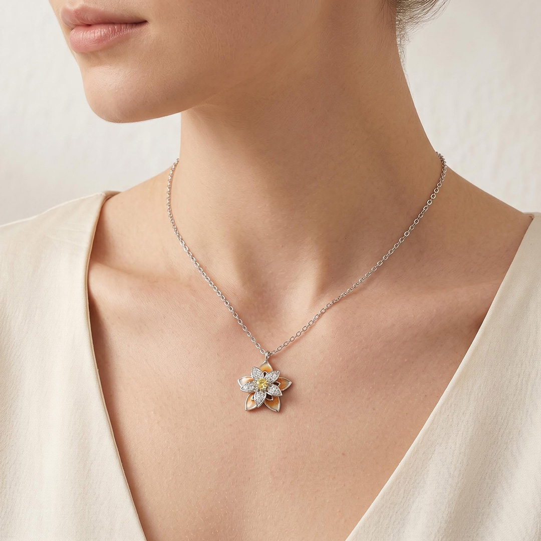 Enamel Nature Glaze Orange Five-Petal Flower Pendant Necklace