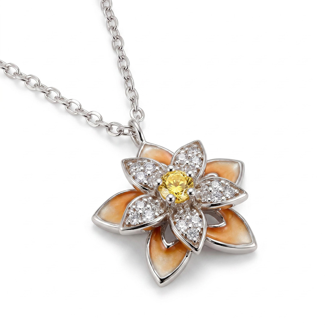 Enamel Nature Glaze Orange Five-Petal Flower Pendant Necklace