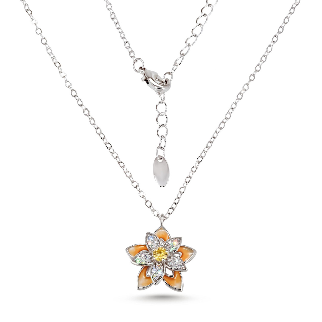 Enamel Nature Glaze Orange Five-Petal Flower Pendant Necklace