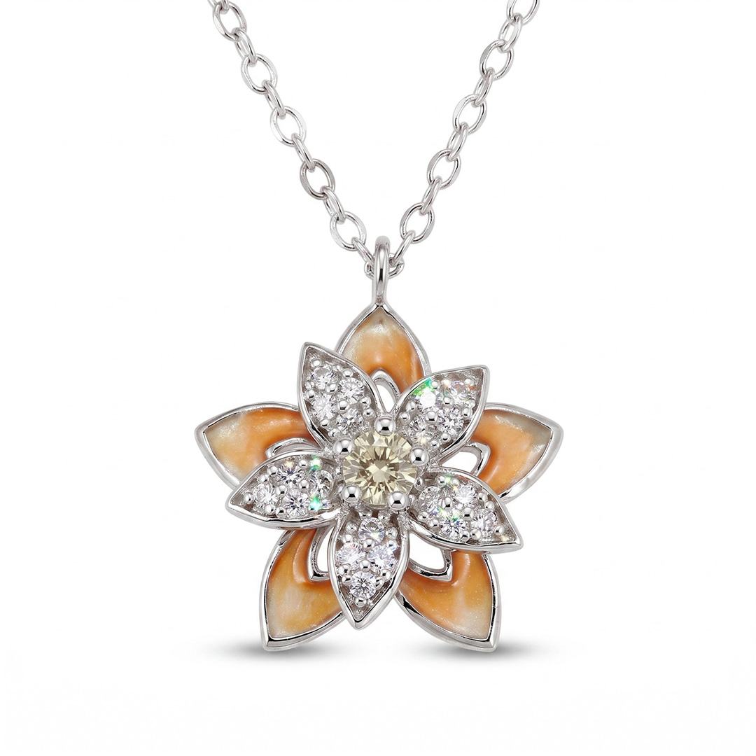 Enamel Nature Glaze Orange Five-Petal Flower Pendant Necklace
