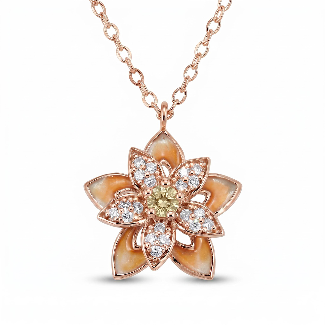 Enamel Nature Glaze Orange Five-Petal Flower Pendant Necklace