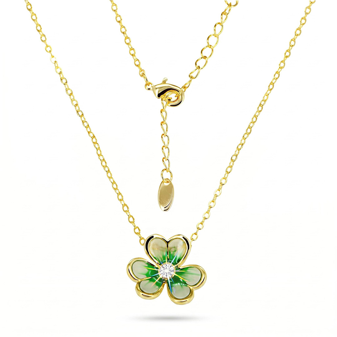 Enamel Nature Glaze Green Clover Pendant Necklace