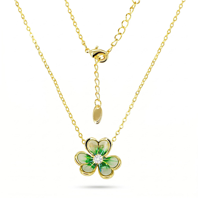 Enamel Nature Glaze Green Clover Pendant Necklace