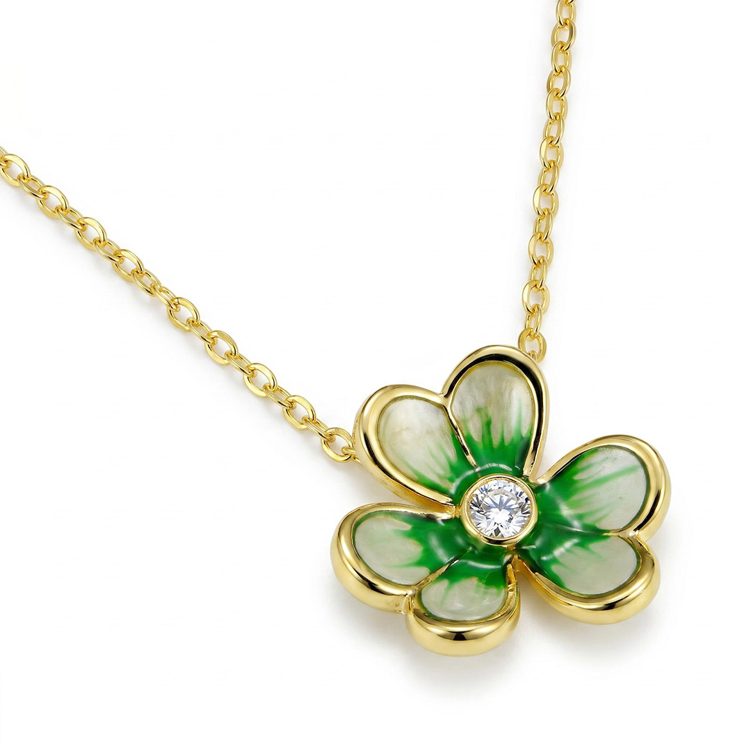Enamel Nature Glaze Green Clover Pendant Necklace