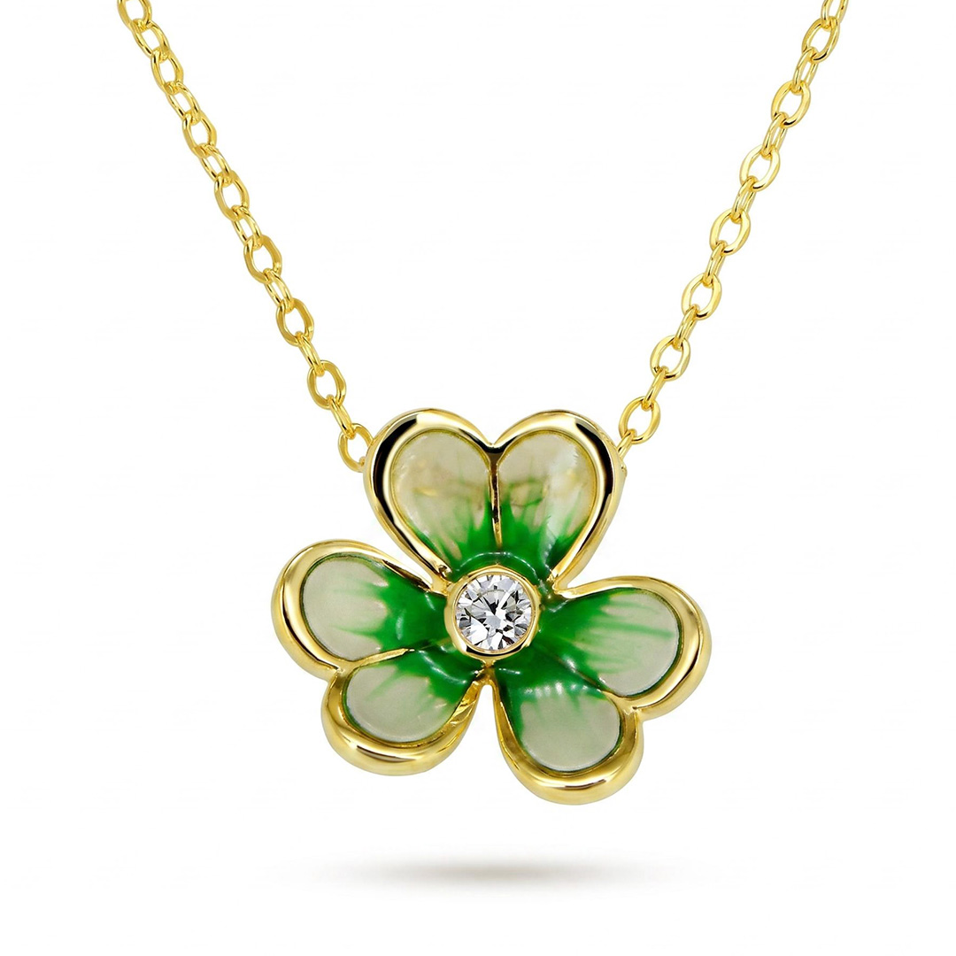 Enamel Nature Glaze Green Clover Pendant Necklace