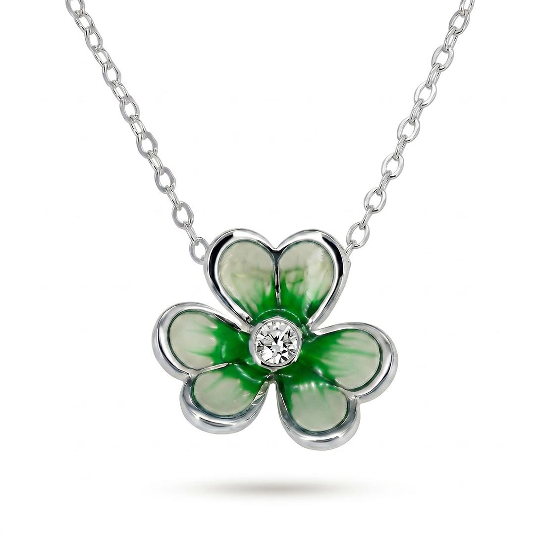 Enamel Nature Glaze Green Clover Pendant Necklace