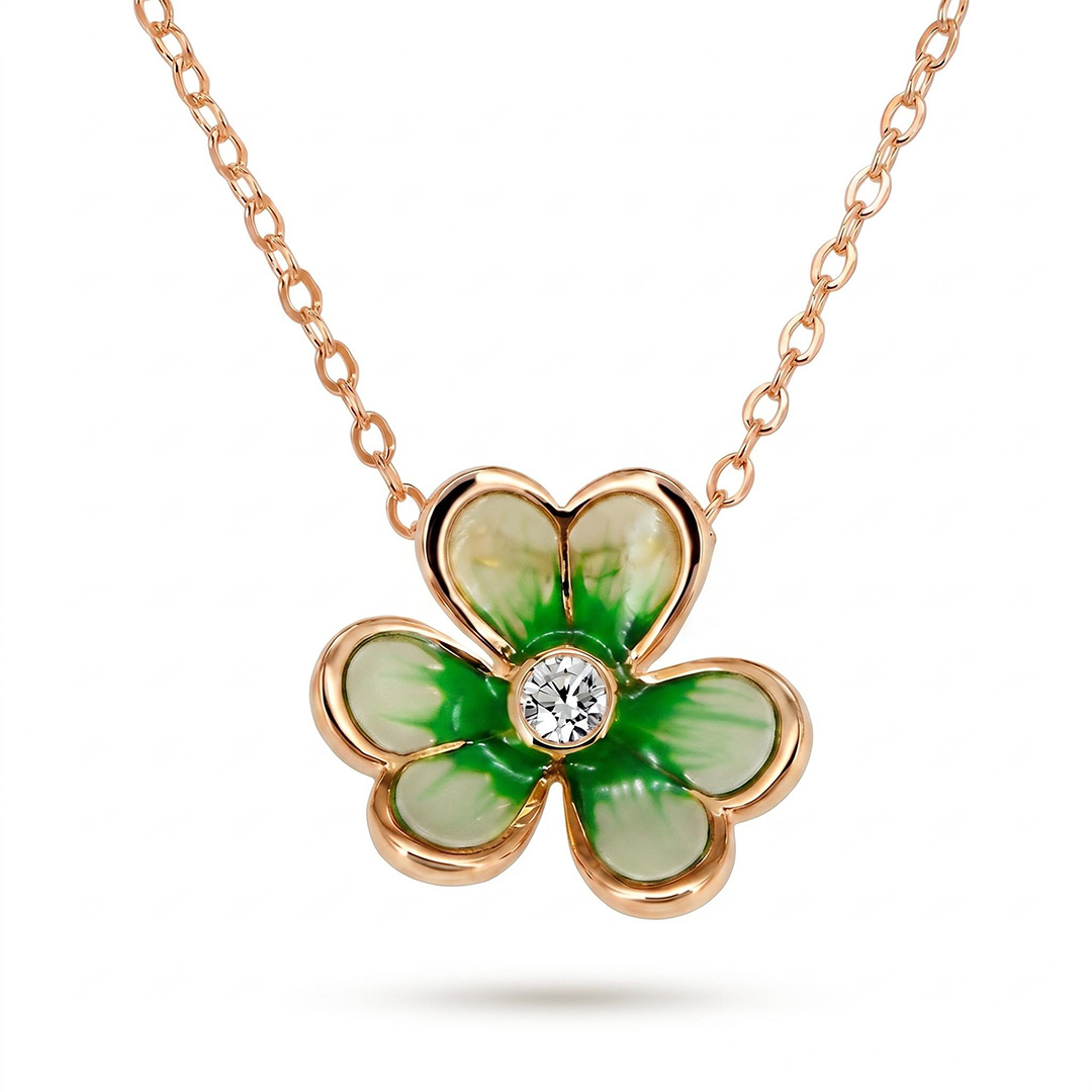 Enamel Nature Glaze Green Clover Pendant Necklace
