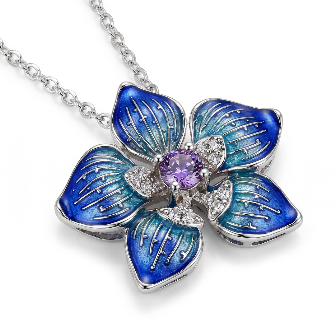 Enamel Nature Glaze Dazzling Blue Five-Petal Flower Pendant Necklace
