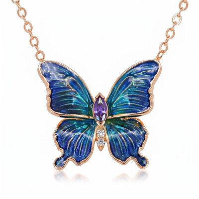 Enamel Nature Glaze Dazzling Blue Butterfly Pendant Necklace