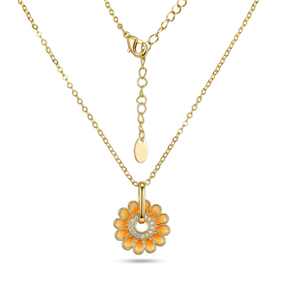 Enamel Nature Glaze Orange Sunflower Pendant Necklace