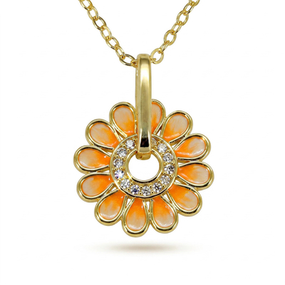 Enamel Nature Glaze Orange Sunflower Pendant Necklace