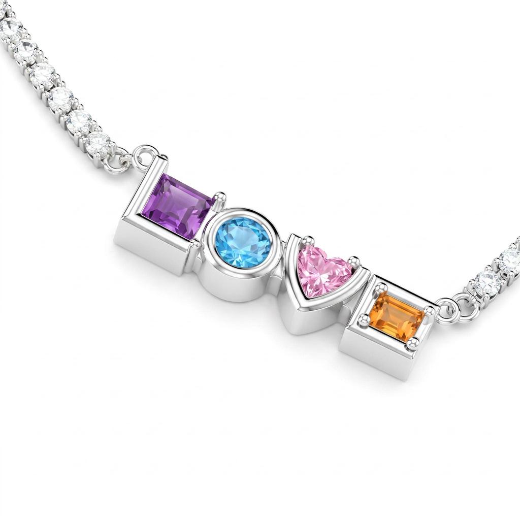 2.0 ct.tw. LOVE Four-color Gemstone Full Diamond Necklace