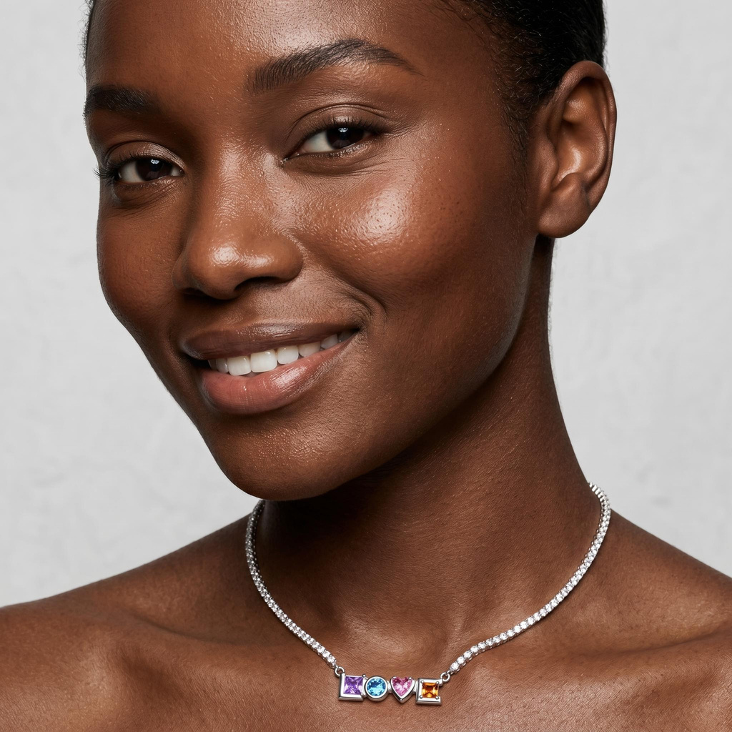 2.0 ct.tw. LOVE Four-color Gemstone Full Diamond Necklace