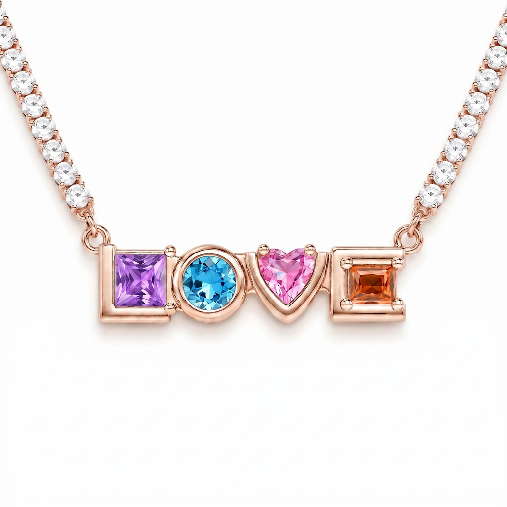 2.0 ct.tw. LOVE Four-color Gemstone Full Diamond Necklace
