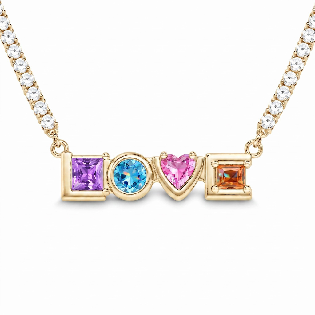 2.0 ct.tw. LOVE Four-color Gemstone Full Diamond Necklace