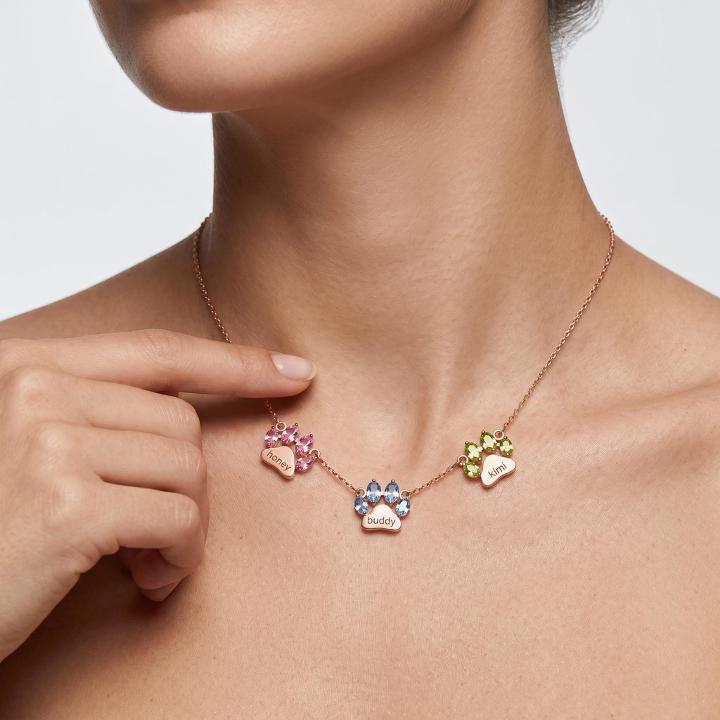 3.3 ct.tw. Custom Engraved Colorful Gem Pet Paw Print Necklace 3.3 ct.tw. Custom Engraved Colorful Gem Pet Paw Print Necklace