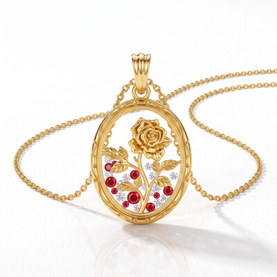 0.3 ct.tw. Light Luxury Gold-Plated Red Diamond Rose Oval Pendant Necklace