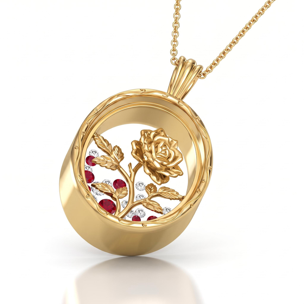 0.3 ct.tw. Light Luxury Gold-Plated Red Diamond Rose Oval Pendant Necklace 0.3 ct.tw. Light Luxury Gold-Plated Red Diamond Rose Oval Pendant Necklace