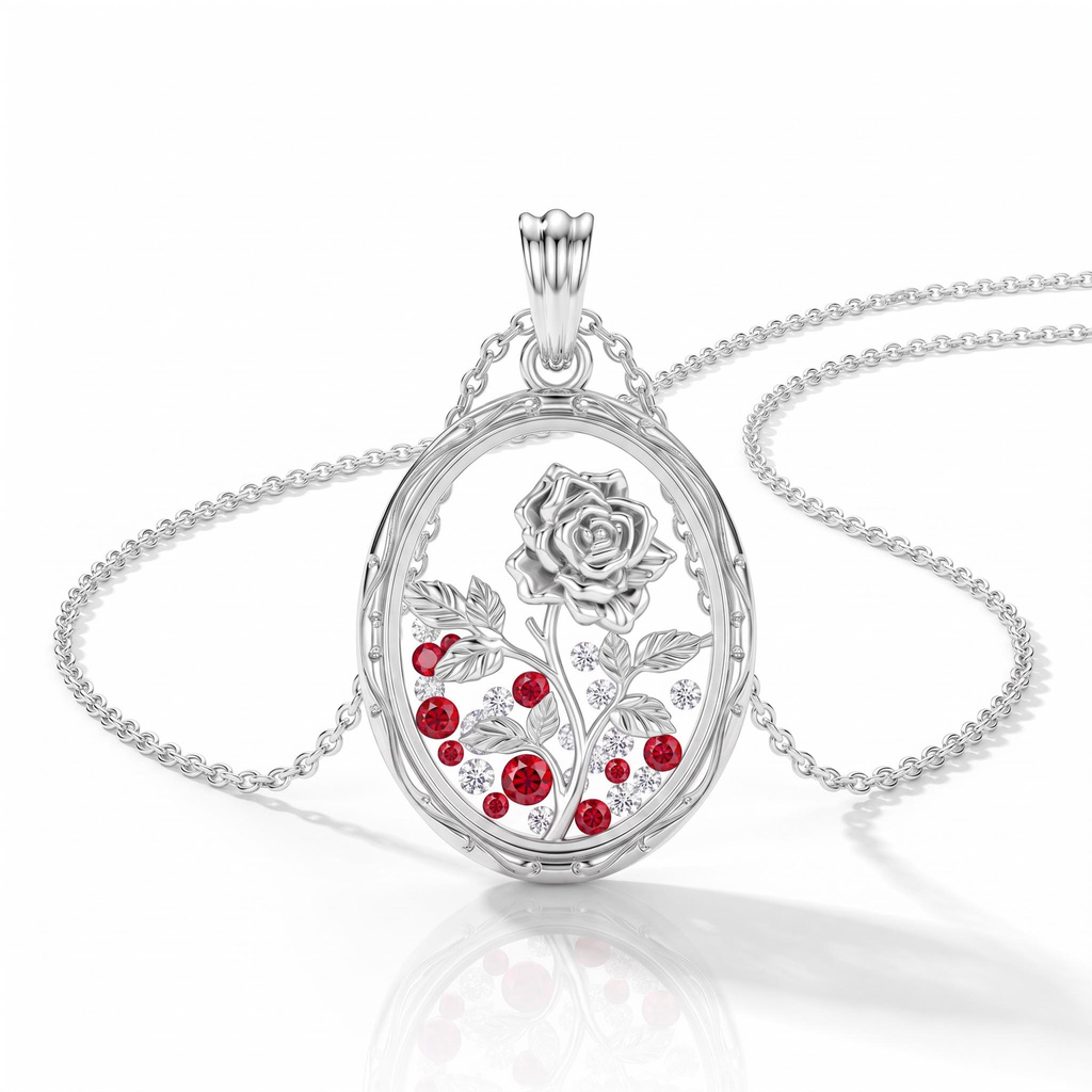 0.3 ct.tw. Light Luxury Gold-Plated Red Diamond Rose Oval Pendant Necklace 0.3 ct.tw. Light Luxury Gold-Plated Red Diamond Rose Oval Pendant Necklace