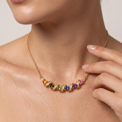1.78 ct.tw. Twist Rainbow Gemstone Diamond-encrusted Smile Necklace