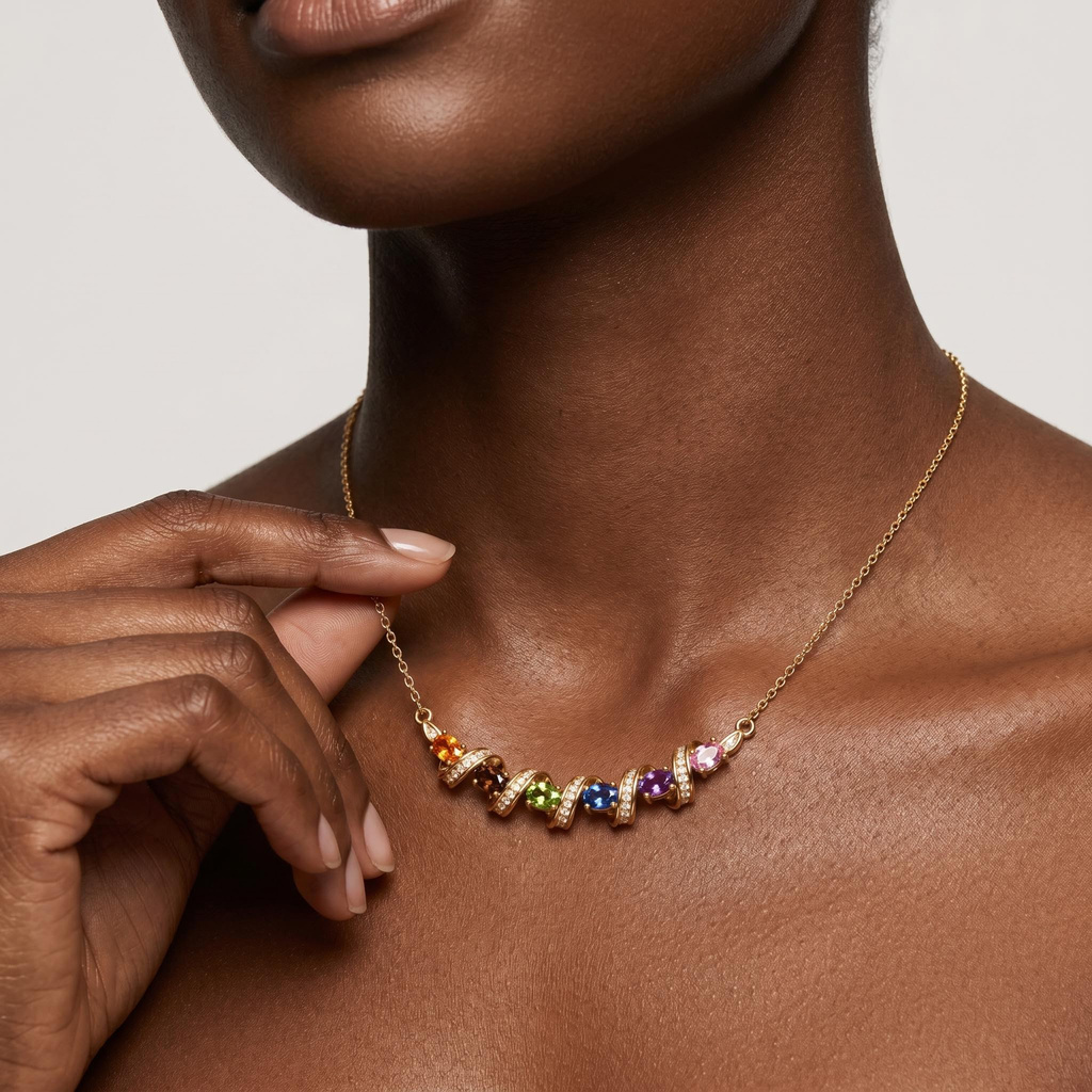 1.78 ct.tw. Twist Rainbow Gemstone Diamond-encrusted Smile Necklace