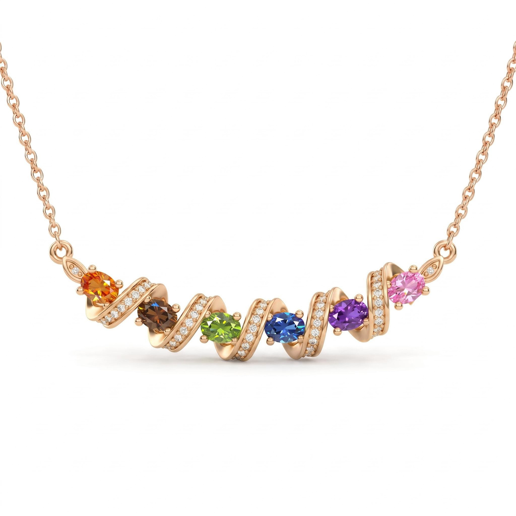 1.78 ct.tw. Twist Rainbow Gemstone Diamond-encrusted Smile Necklace
