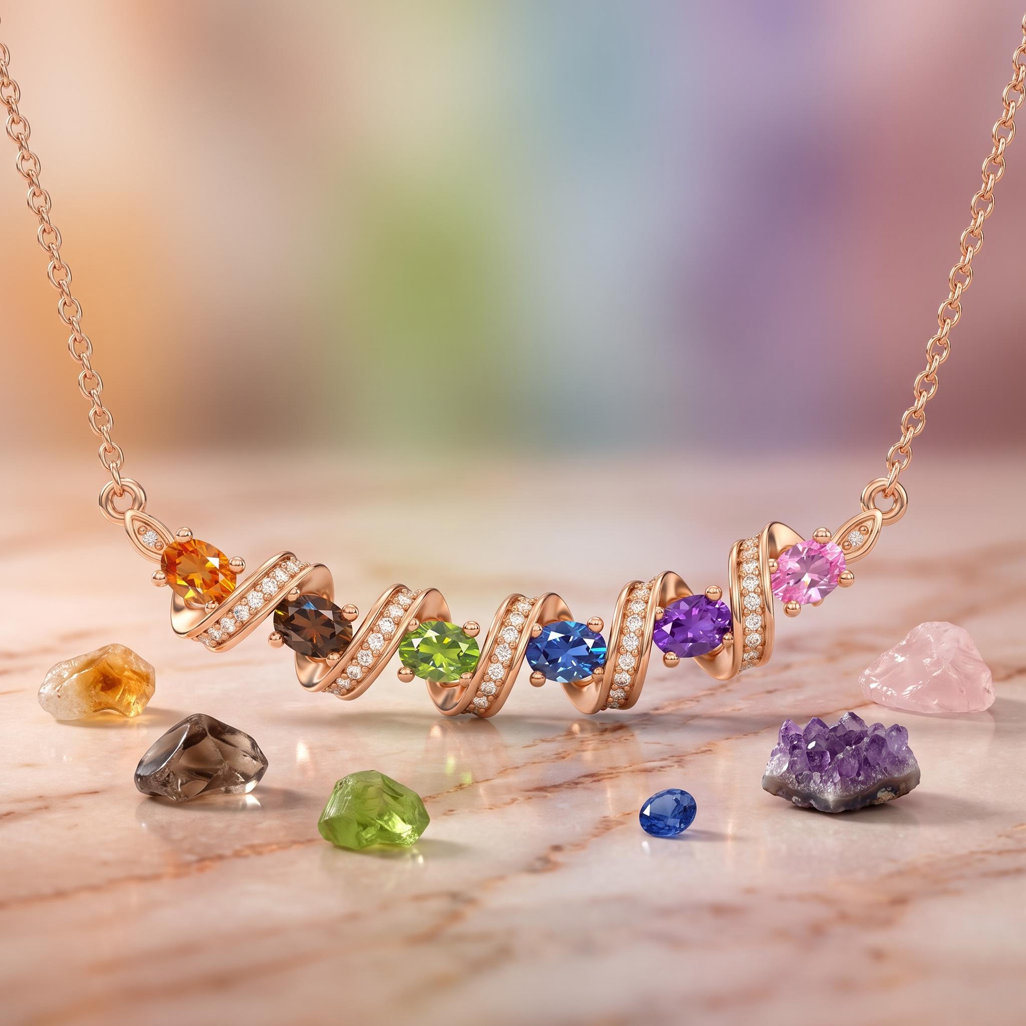 1.78 ct.tw. Twist Rainbow Gemstone Diamond-encrusted Smile Necklace 1.78 ct.tw. Twist Rainbow Gemstone Diamond-encrusted Smile Necklace