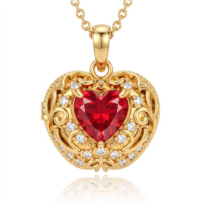 2.28 ct.tw. Vintage Filigree Openable Heart Birthstone Pendant Necklace