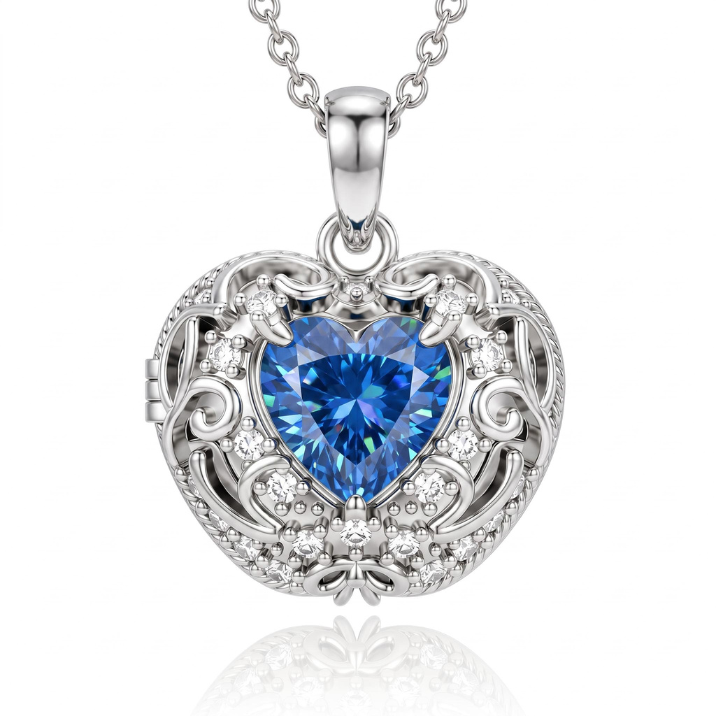2.28 ct.tw. Vintage Filigree Openable Heart Birthstone Pendant Necklace 2.28 ct.tw. Vintage Filigree Openable Heart Birthstone Pendant Necklace