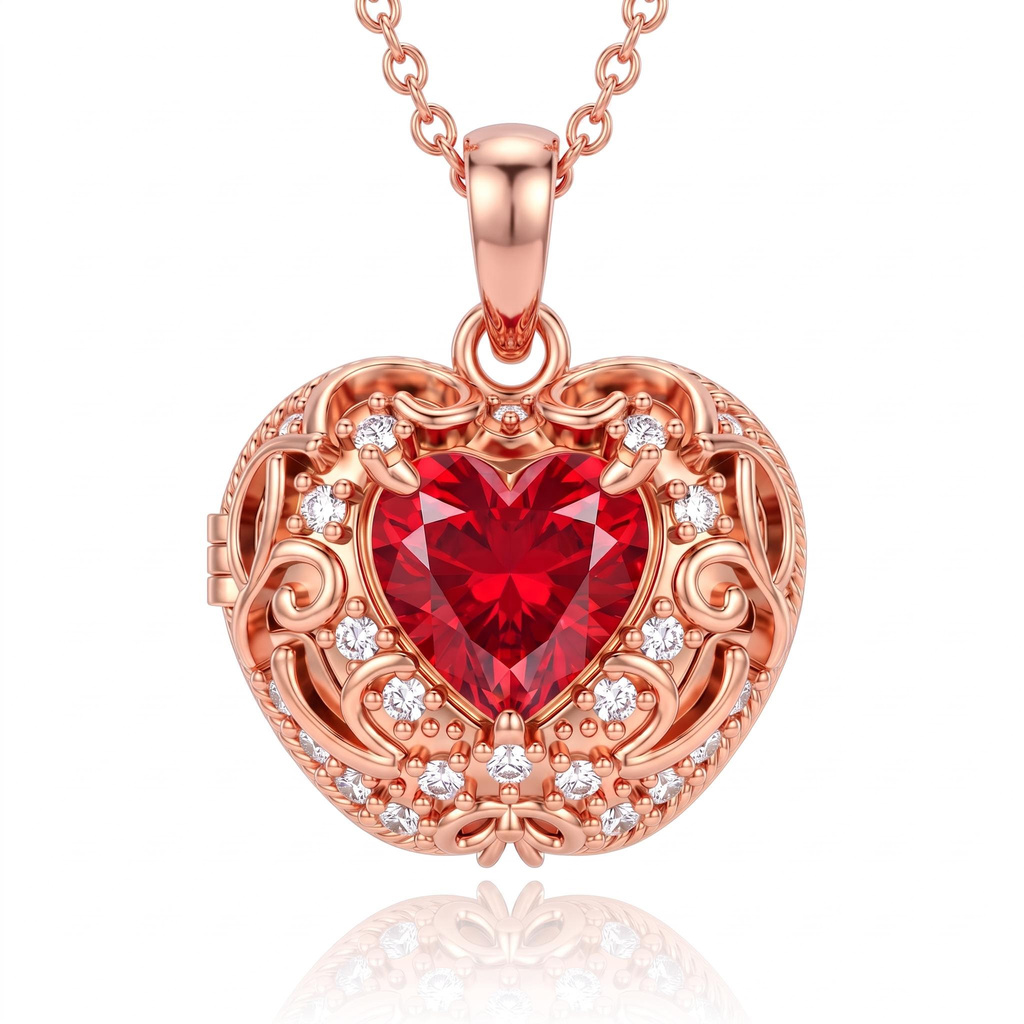 2.28 ct.tw. Vintage Filigree Openable Heart Birthstone Pendant Necklace 2.28 ct.tw. Vintage Filigree Openable Heart Birthstone Pendant Necklace