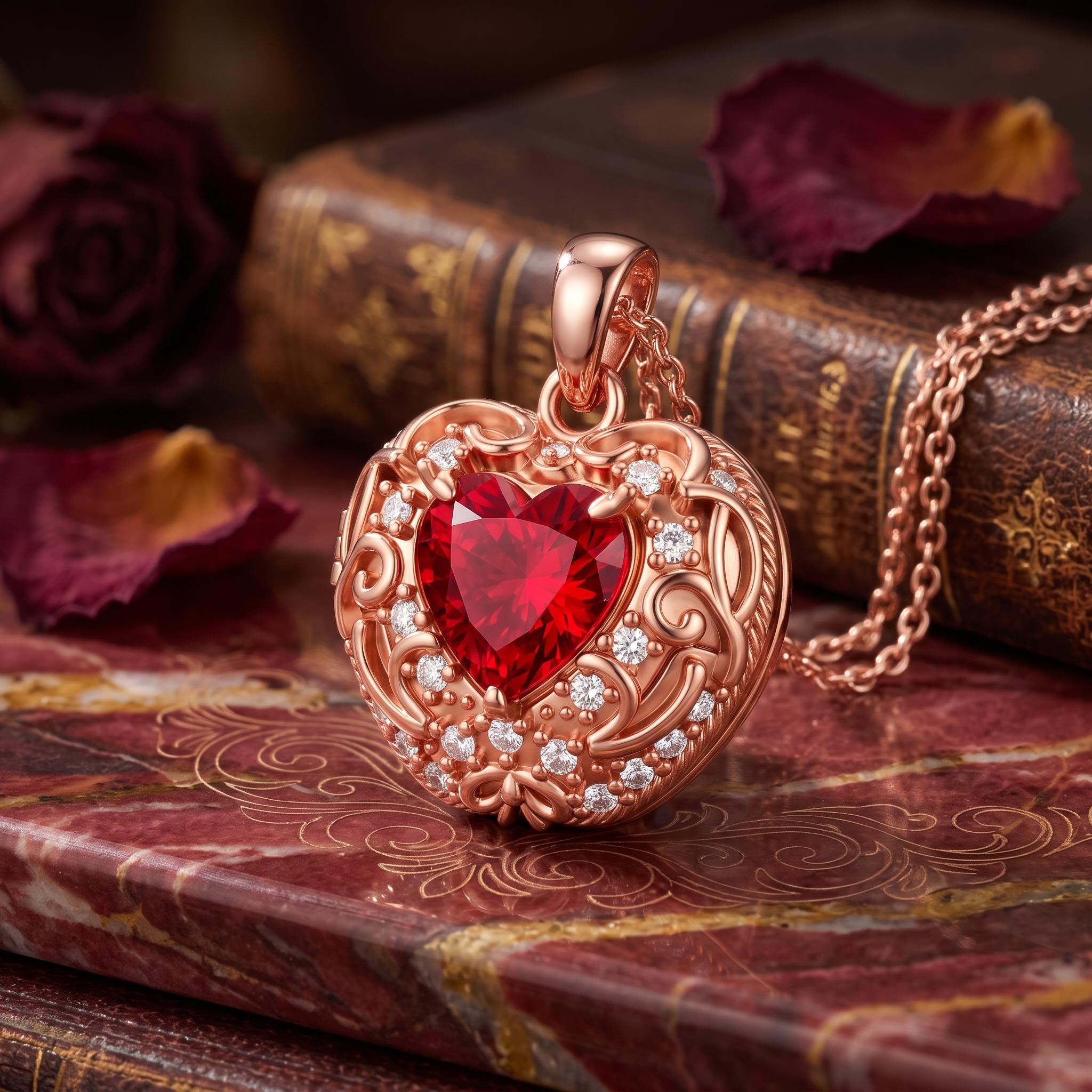 2.28 ct.tw. Vintage Filigree Openable Heart Birthstone Pendant Necklace