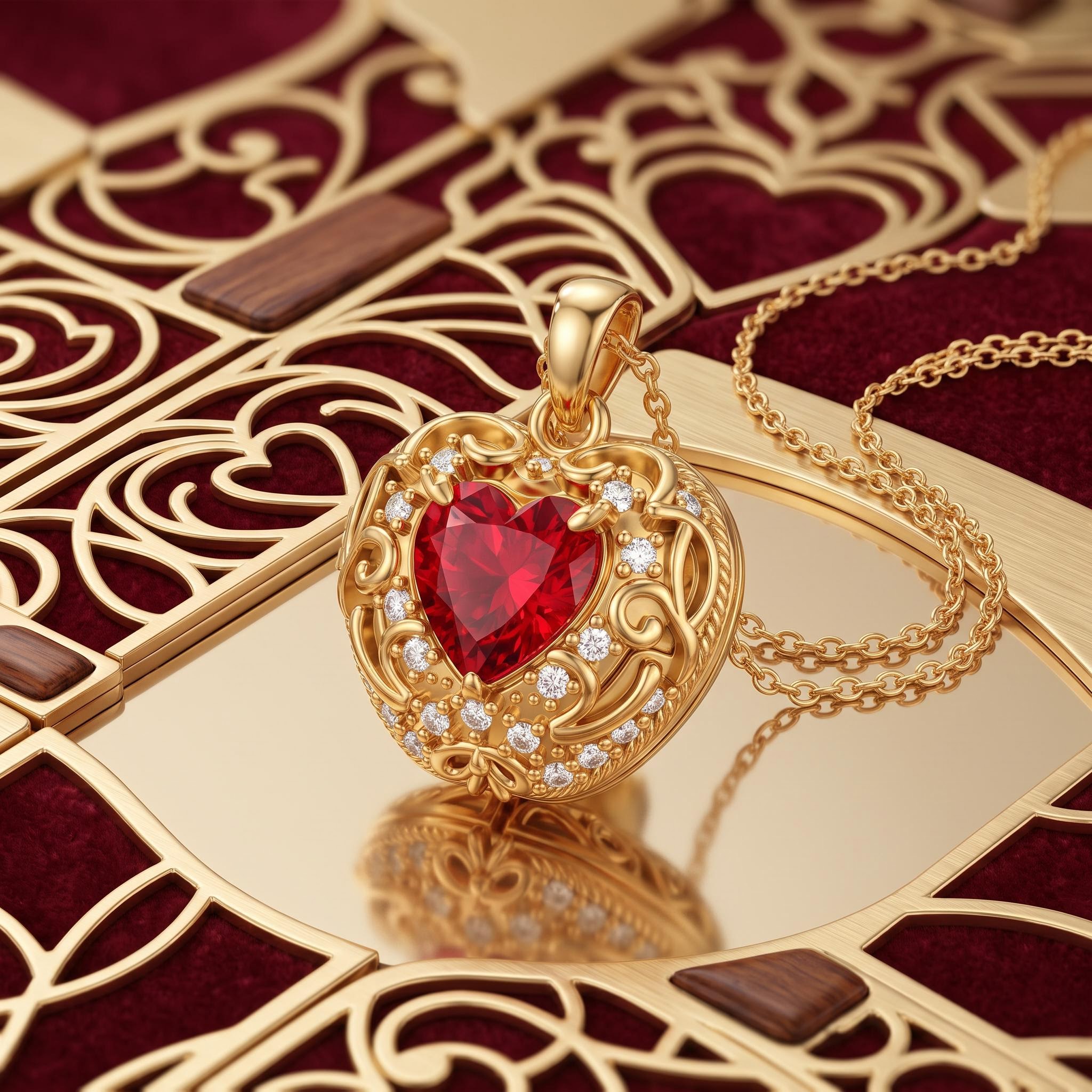 2.28 ct.tw. Vintage Filigree Openable Heart Birthstone Pendant Necklace