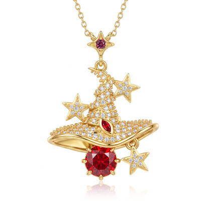 1.3 ct.tw. Full Diamond Birthstone Star Magic Witch Hat Pendant Necklace