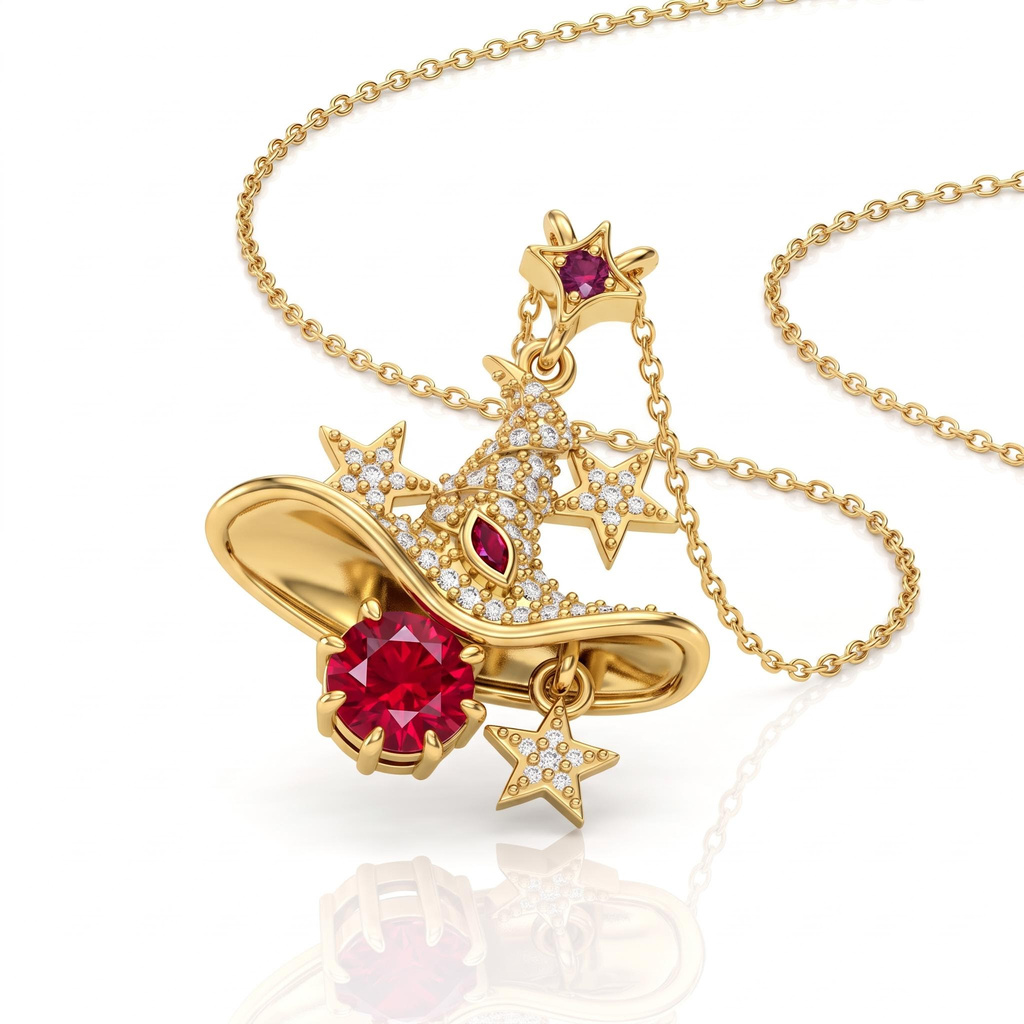 1.3 ct.tw. Full Diamond Birthstone Star Magic Witch Hat Pendant Necklace 1.3 ct.tw. Full Diamond Birthstone Star Magic Witch Hat Pendant Necklace