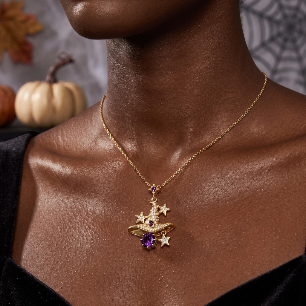 1.3 ct.tw. Full Diamond Birthstone Star Magic Witch Hat Pendant Necklace 1.3 ct.tw. Full Diamond Birthstone Star Magic Witch Hat Pendant Necklace