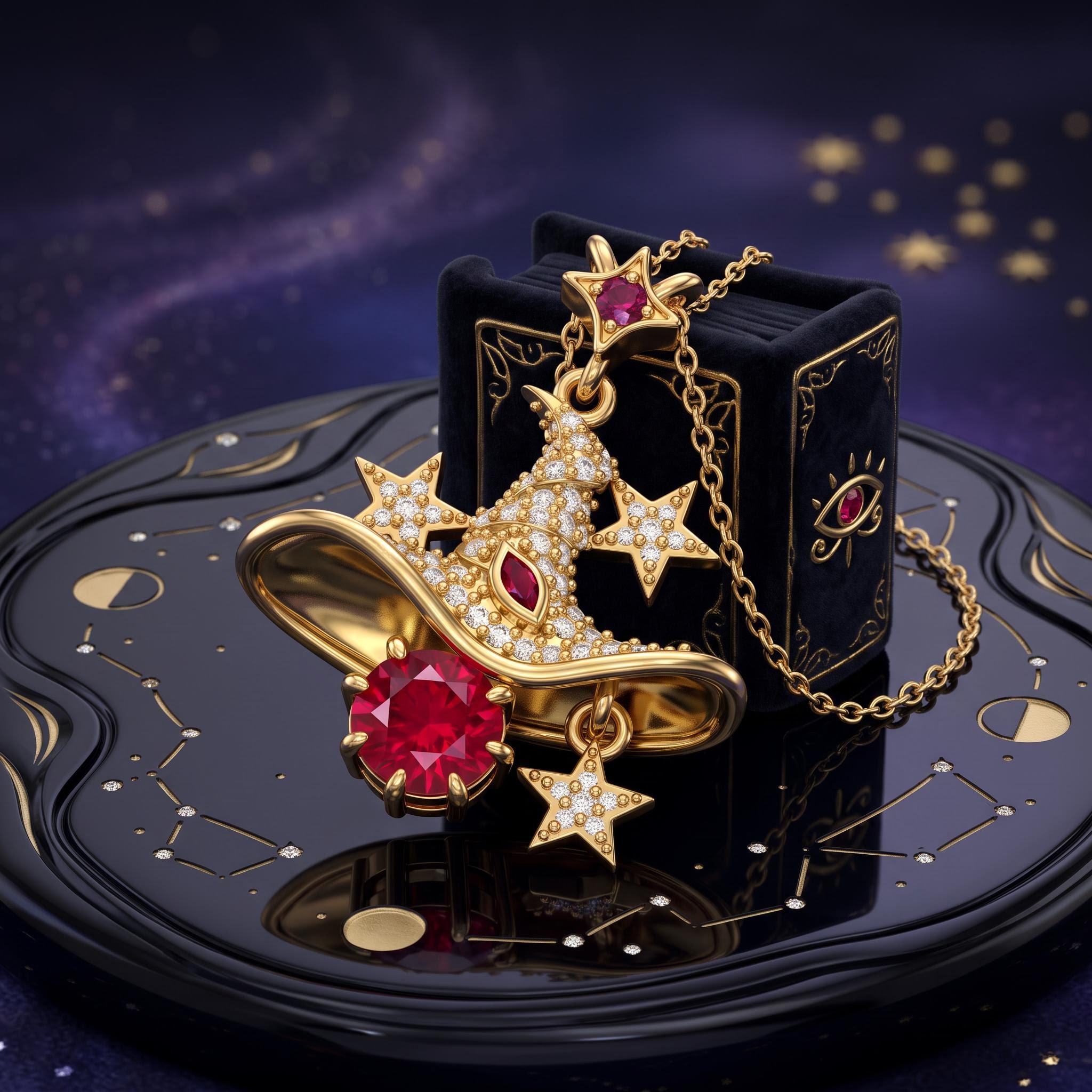 1.3 ct.tw. Full Diamond Birthstone Star Magic Witch Hat Pendant Necklace 1.3 ct.tw. Full Diamond Birthstone Star Magic Witch Hat Pendant Necklace