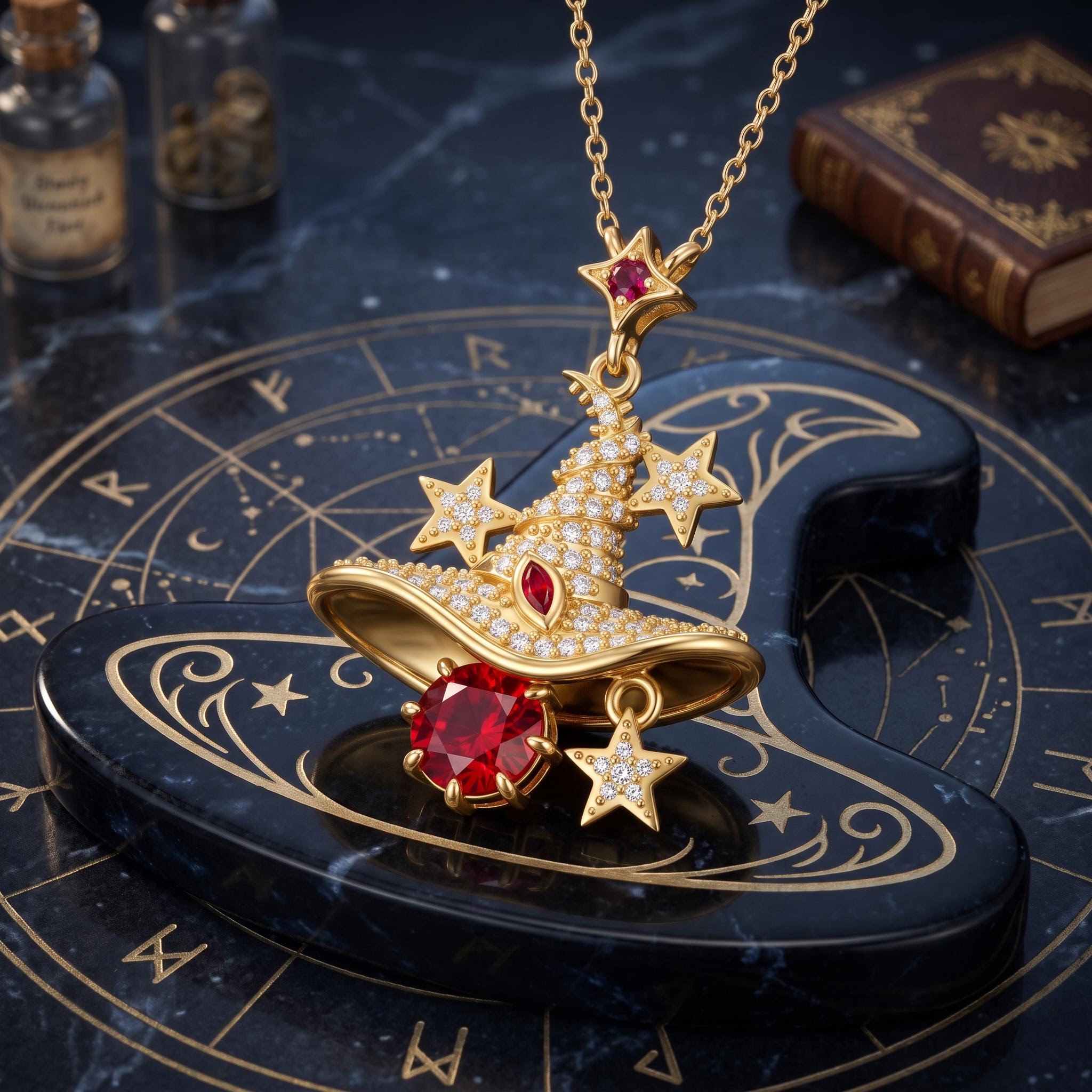 1.3 ct.tw. Full Diamond Birthstone Star Magic Witch Hat Pendant Necklace 1.3 ct.tw. Full Diamond Birthstone Star Magic Witch Hat Pendant Necklace