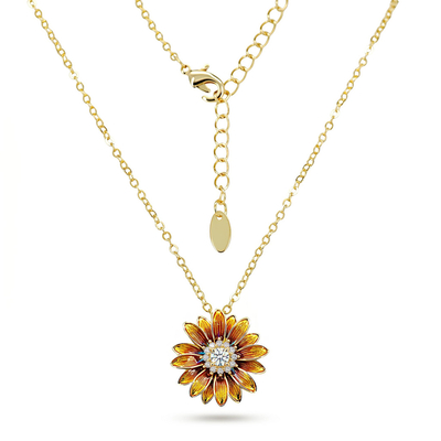 Enamel Nature Glaze Brown Yellow Sunflower Pendant Necklace