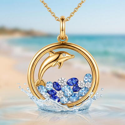0.81ct.tw. Round Frame Blue Dolphin Shaker Pendant