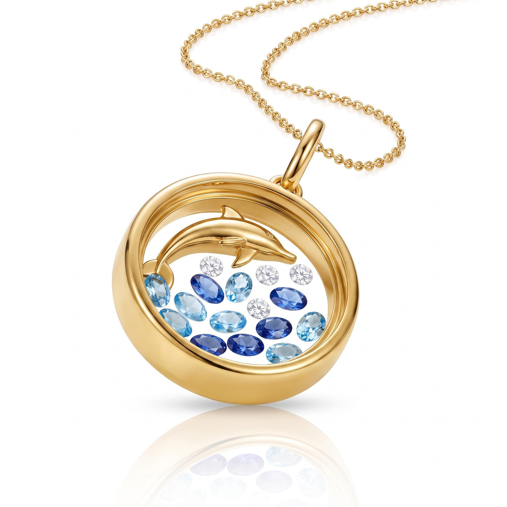 0.81ct.tw. Round Frame Blue Dolphin Shaker Pendant 0.81ct.tw. Round Frame Blue Dolphin Shaker Pendant