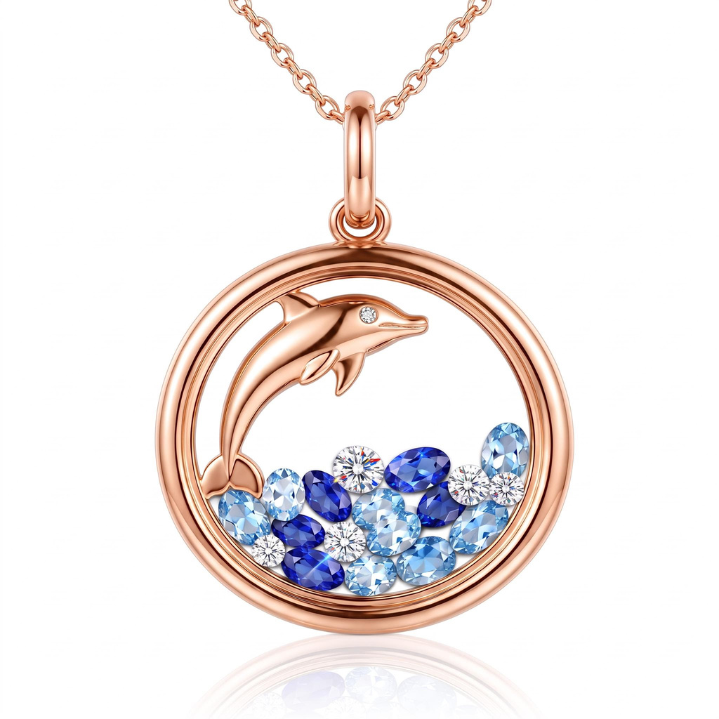 0.81ct.tw. Round Frame Blue Dolphin Shaker Pendant 0.81ct.tw. Round Frame Blue Dolphin Shaker Pendant