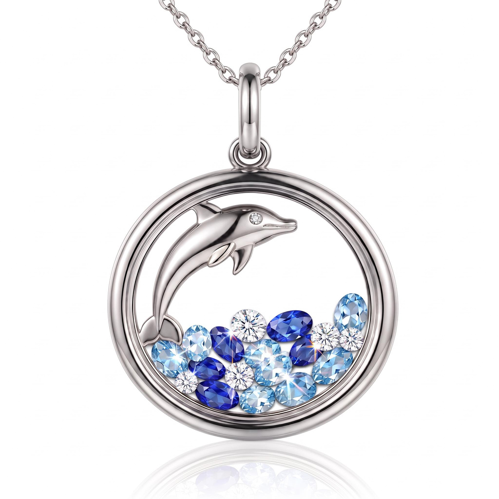 0.81ct.tw. Round Frame Blue Dolphin Shaker Pendant 0.81ct.tw. Round Frame Blue Dolphin Shaker Pendant