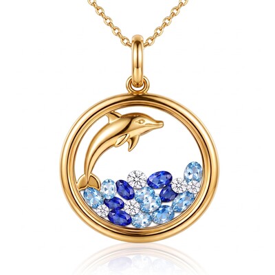 0.81ct.tw. Round Frame Blue Dolphin Shaker Pendant