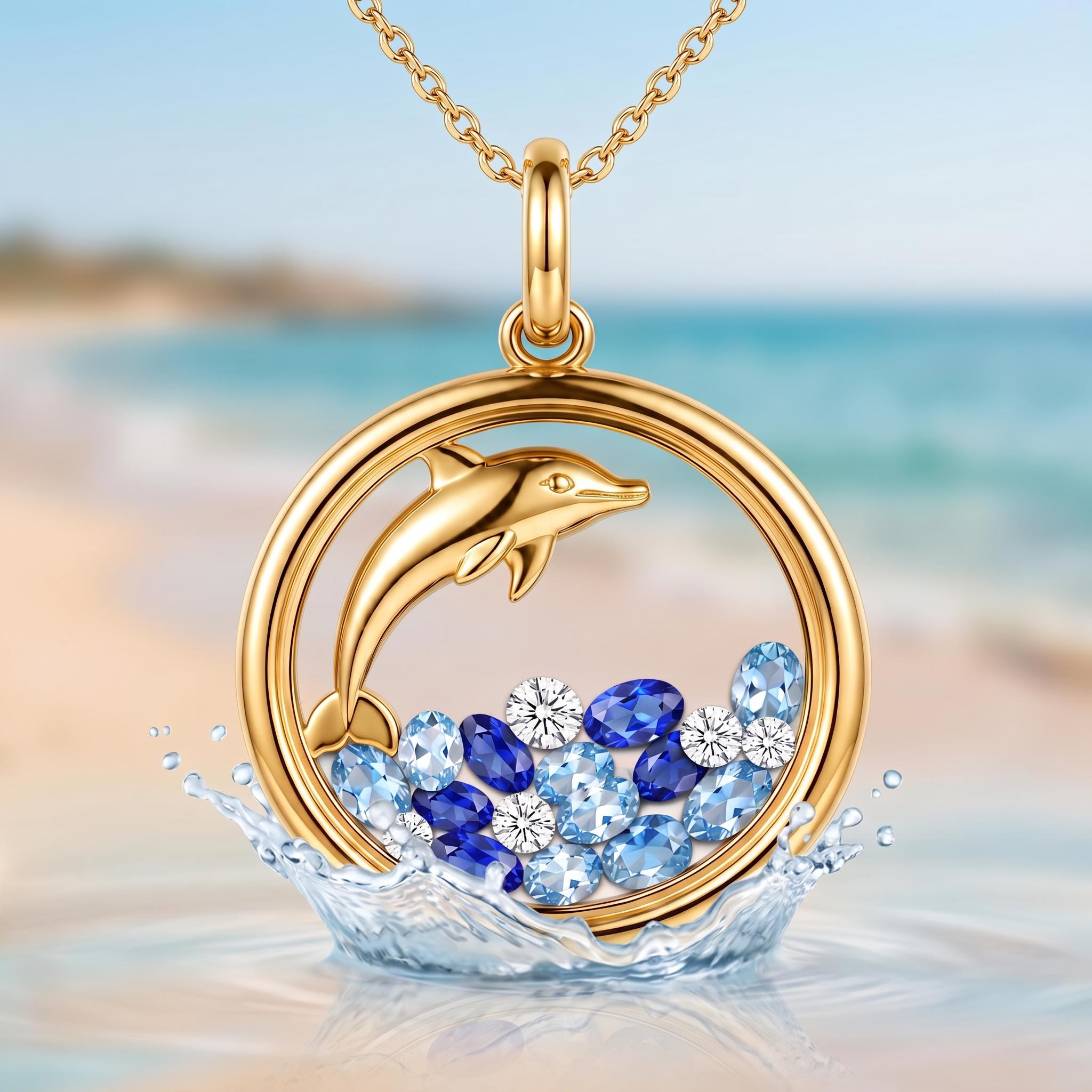 0.81ct.tw. Round Frame Blue Dolphin Shaker Pendant 0.81ct.tw. Round Frame Blue Dolphin Shaker Pendant