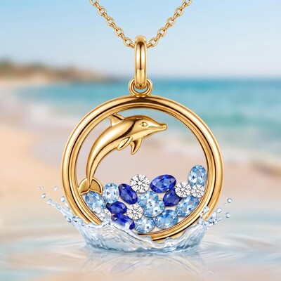 0.81ct.tw. Round Frame Blue Dolphin Shaker Pendant