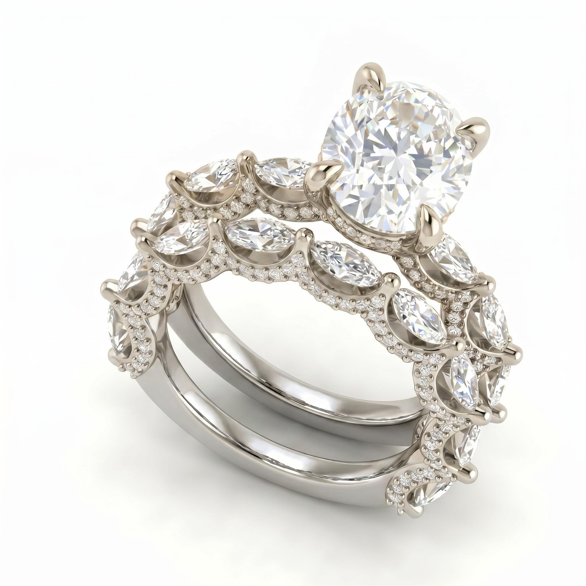 8.2 ct.tw. Oval Cut 2-Piece Stackable Bridal Ring Set 8.2 ct.tw. Oval Cut 2-Piece Stackable Bridal Ring Set